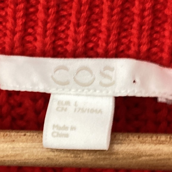 COS Reddy Orange Shaker Knit Drop Shoulder Wool & Cotton Sweater size Large - Picture 6 of 7